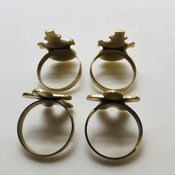 Vintage Napkin Ring Holders Brass Gold Tone Gingerbread Snowman Figures Set Of 4 - Picture 4 of 12